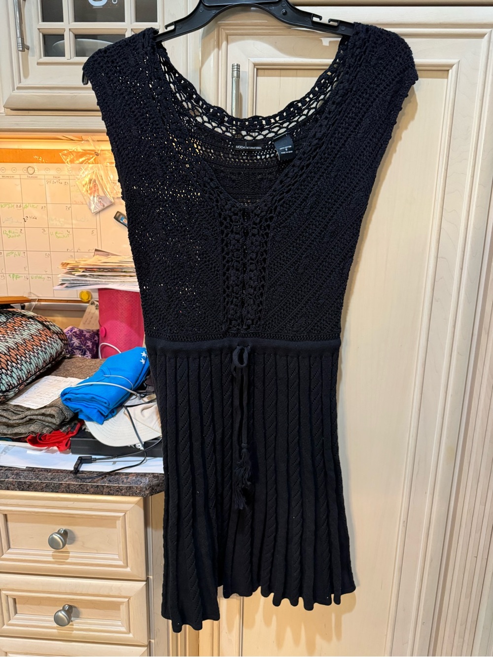 Moda International Black Knit Crochet Mini Dress